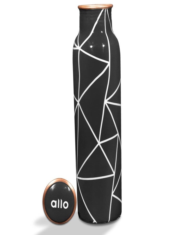 Allo Pure Copper Water Bottle 1 Litre Copper Bottle | Alkaline and Anti Oxidant | 100% Leak Proof, Office, Gym Bottle, Modern Tamba Bottle for Adults, Best Gift for Diwali (Black Abstract Line) - Image 2